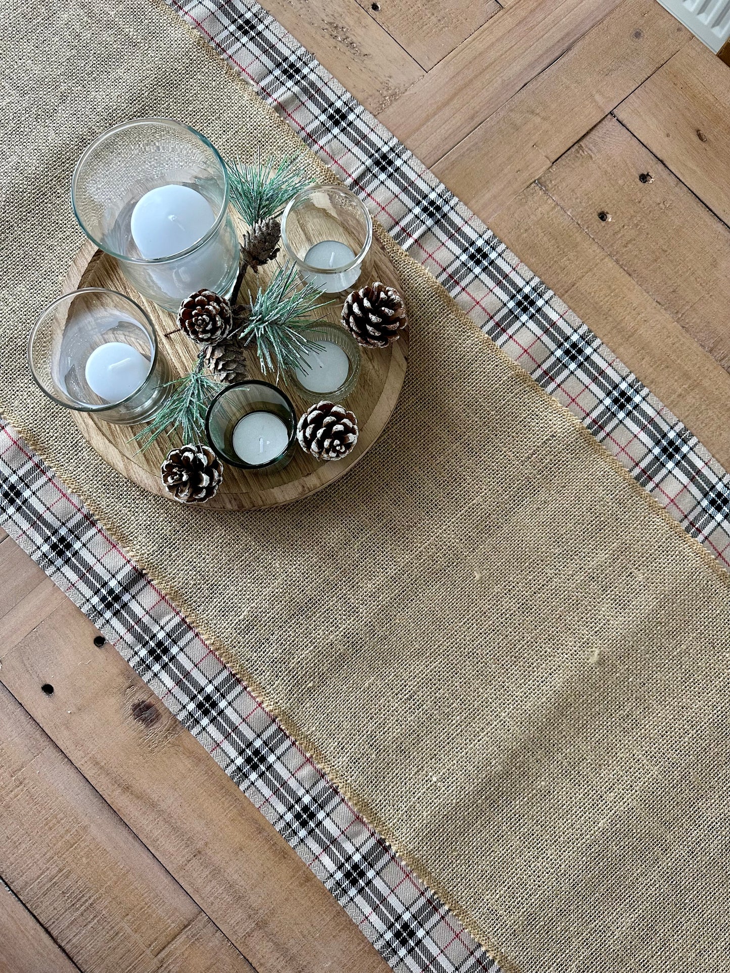 Neutral tartan table runner