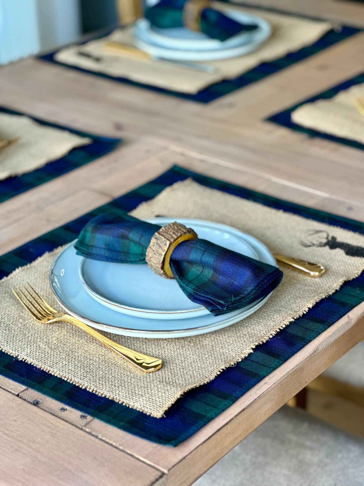 Black Watch tartan placemats with stag