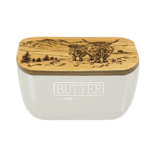 Selbrae House White Butter dish - Scenic Highland Cow