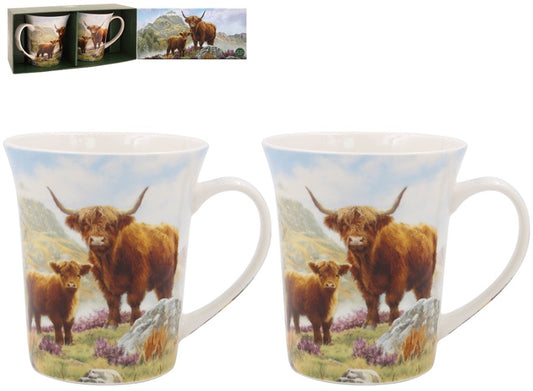Set of 2 mugs Highland cow and calf