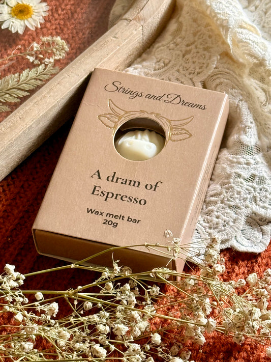A dram of Espresso Highland Cow wax melt bar