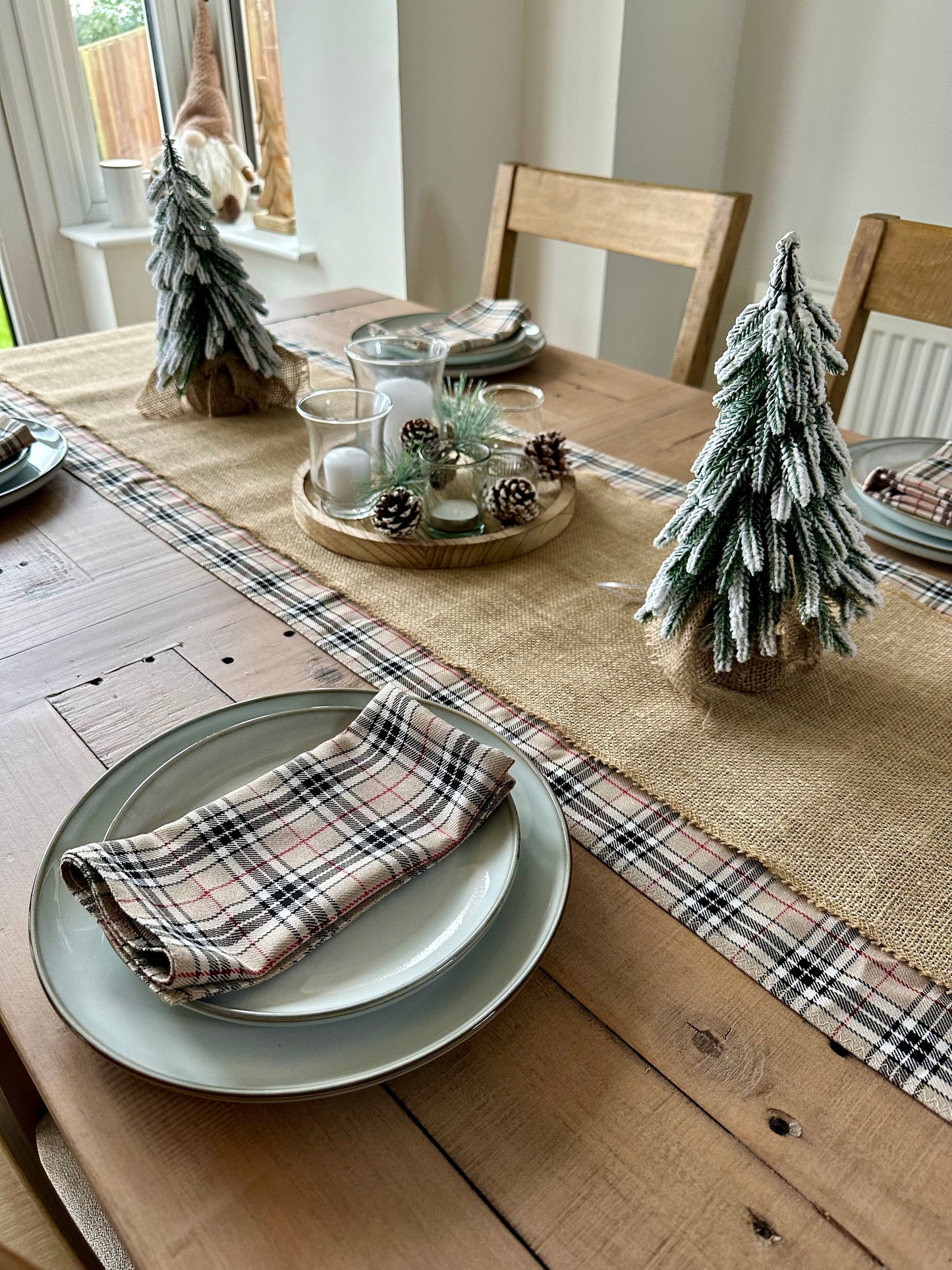 Neutral tartan table runner