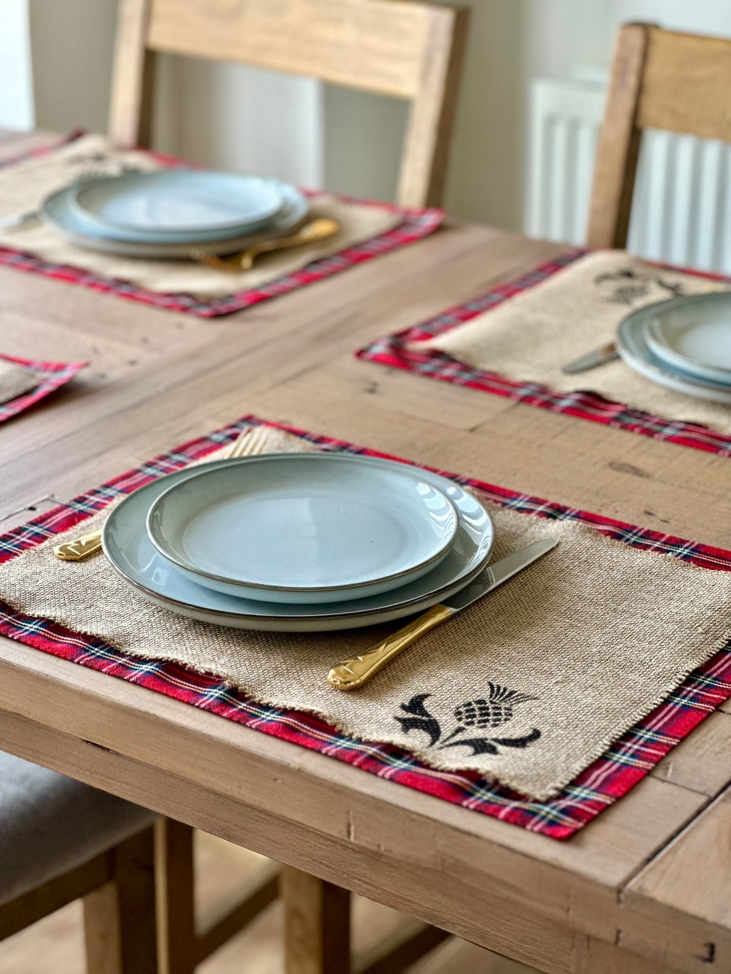 Royal Stewart tartan placemats with thistle