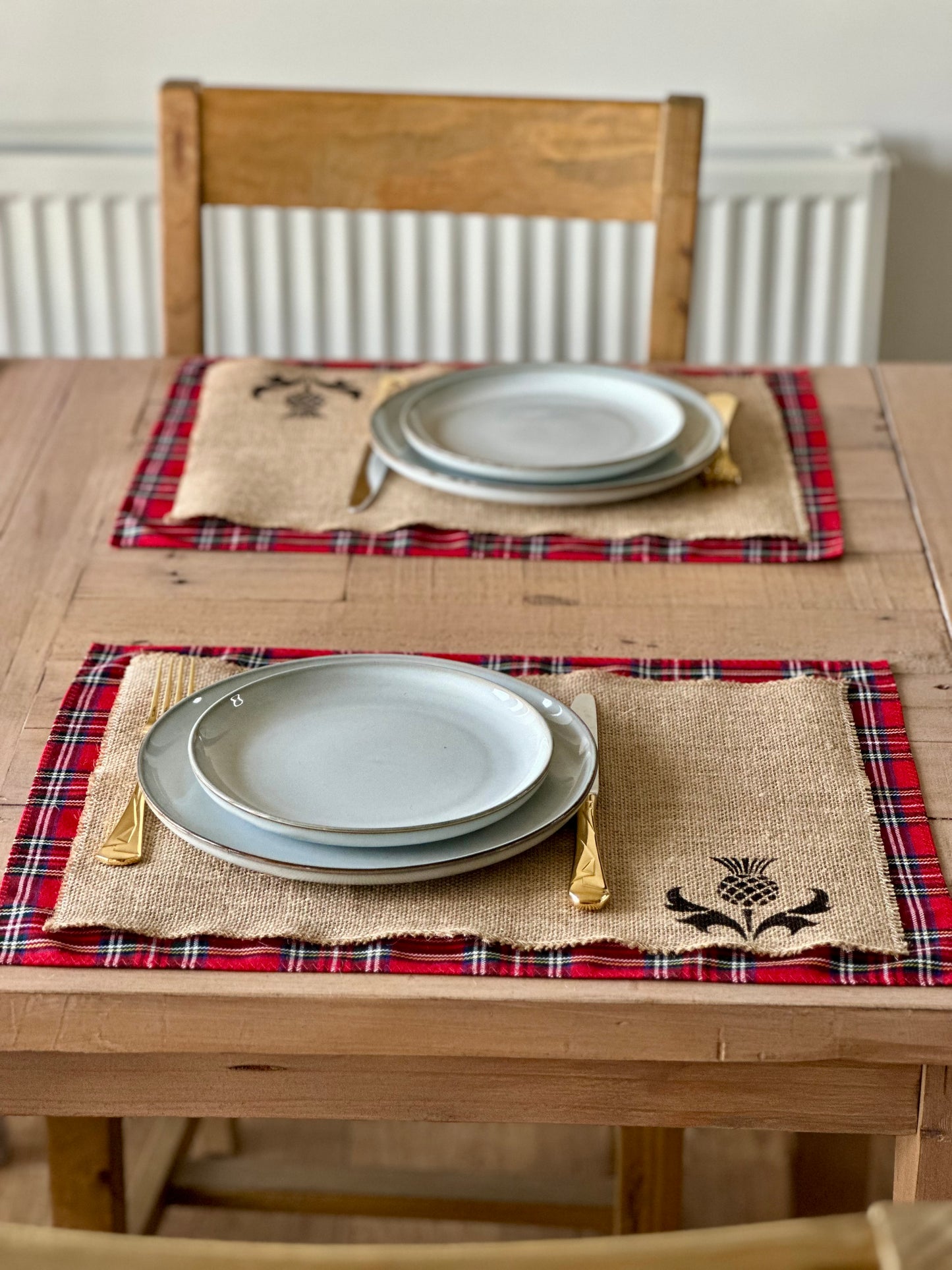 Royal Stewart tartan placemats with thistle