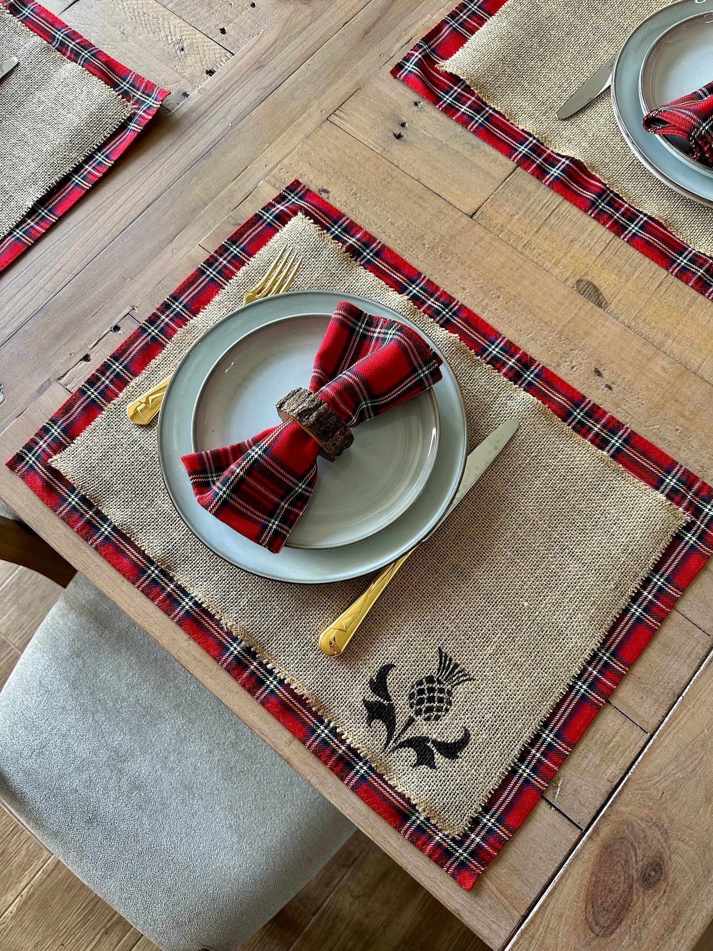 Royal Stewart tartan placemats with thistle