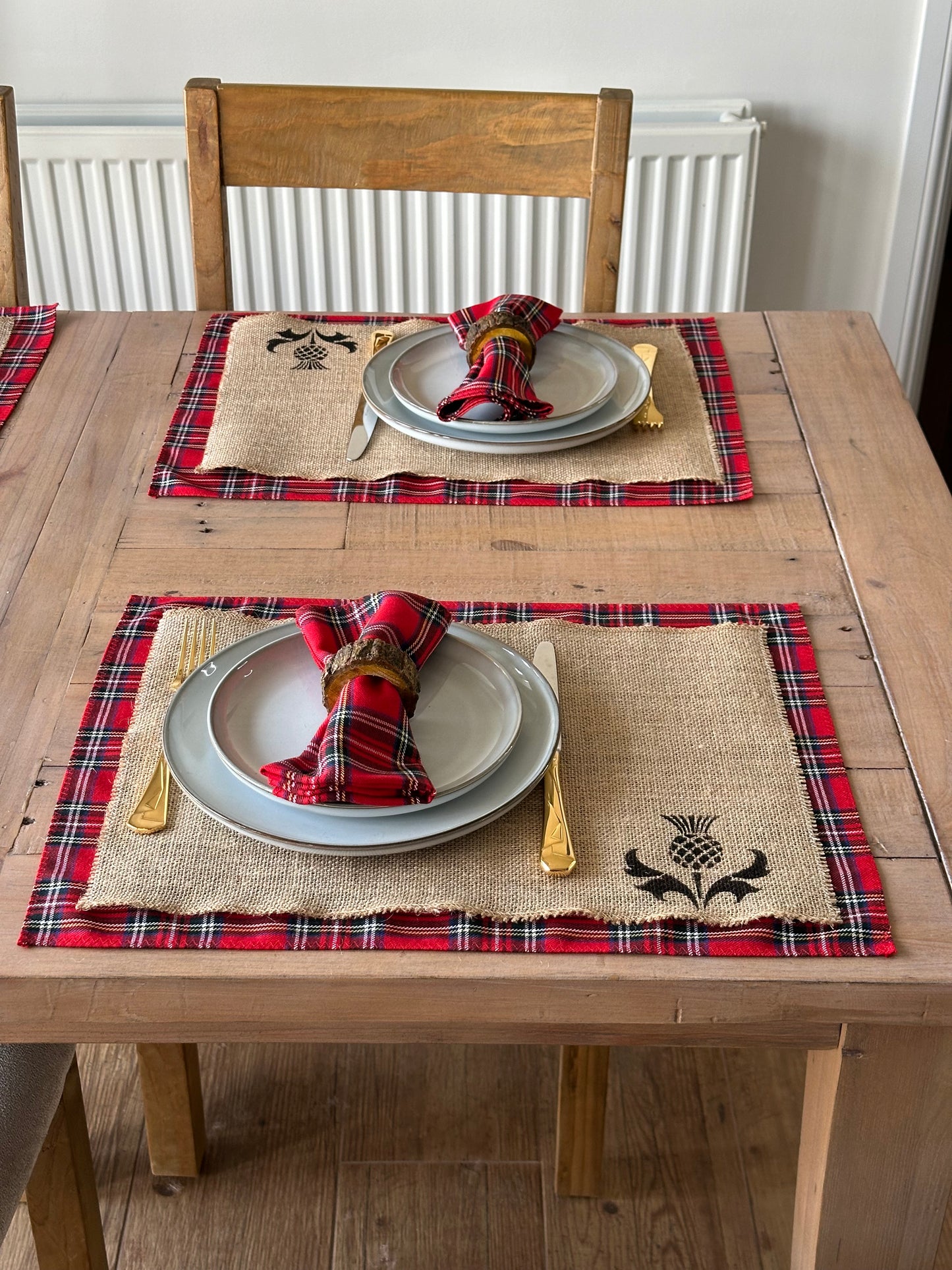 Royal Stewart tartan placemats with thistle