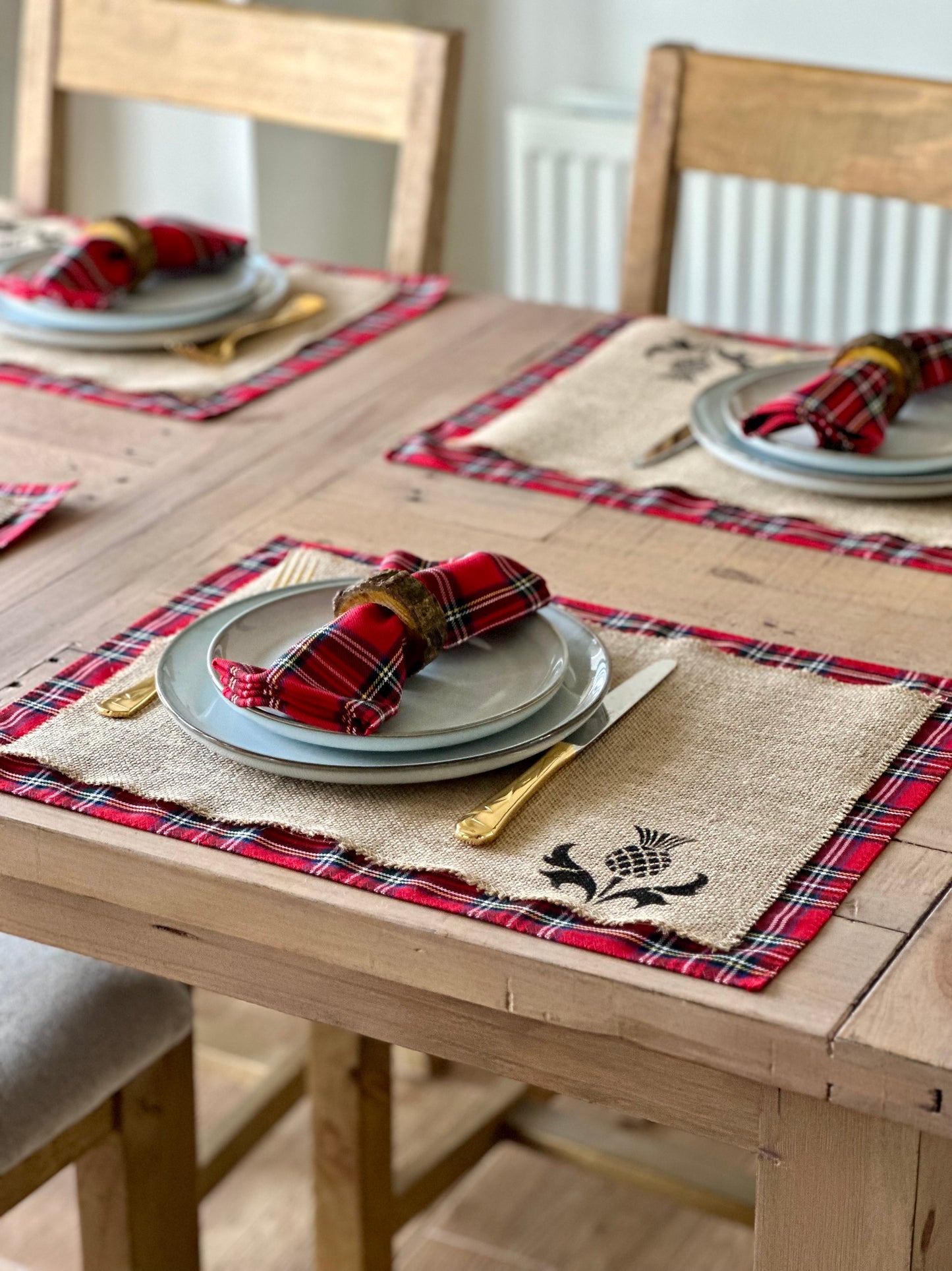 Royal Stewart tartan placemats with thistle