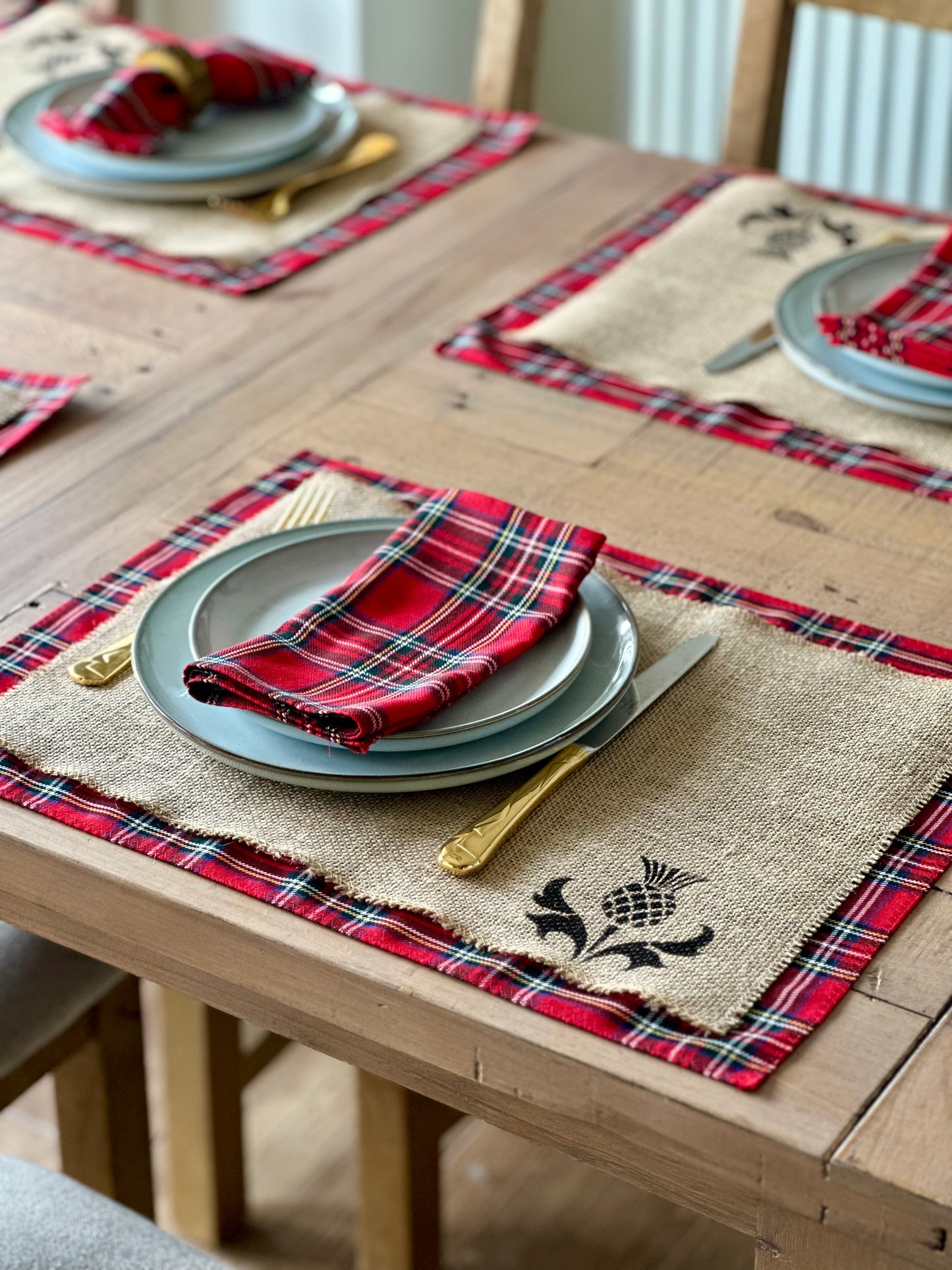 Royal Stewart tartan placemats with thistle