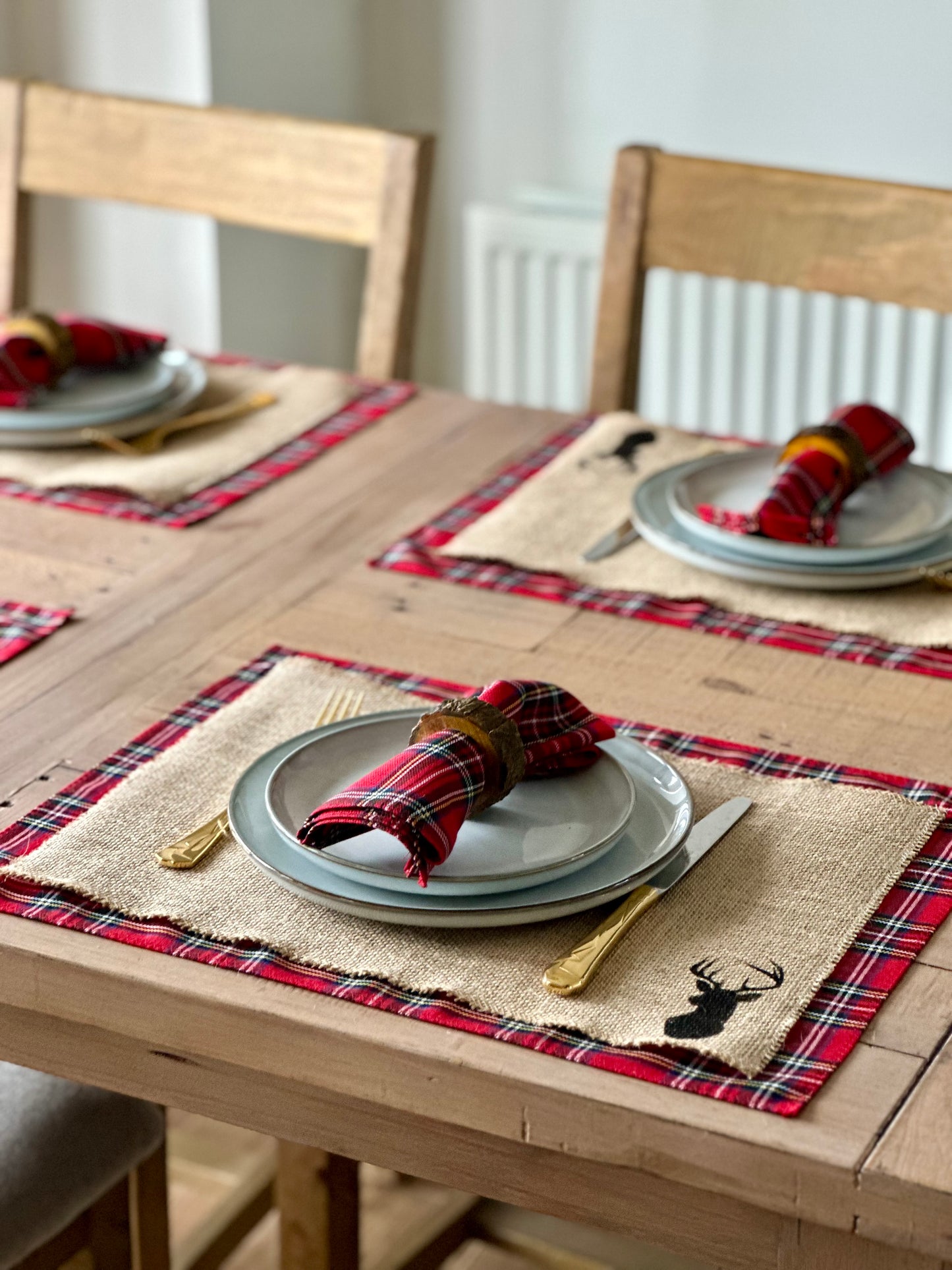 Royal Stewart tartan placemats with stag