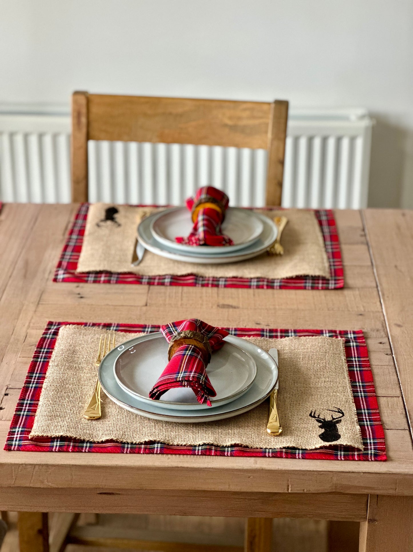 Royal Stewart tartan placemats with stag