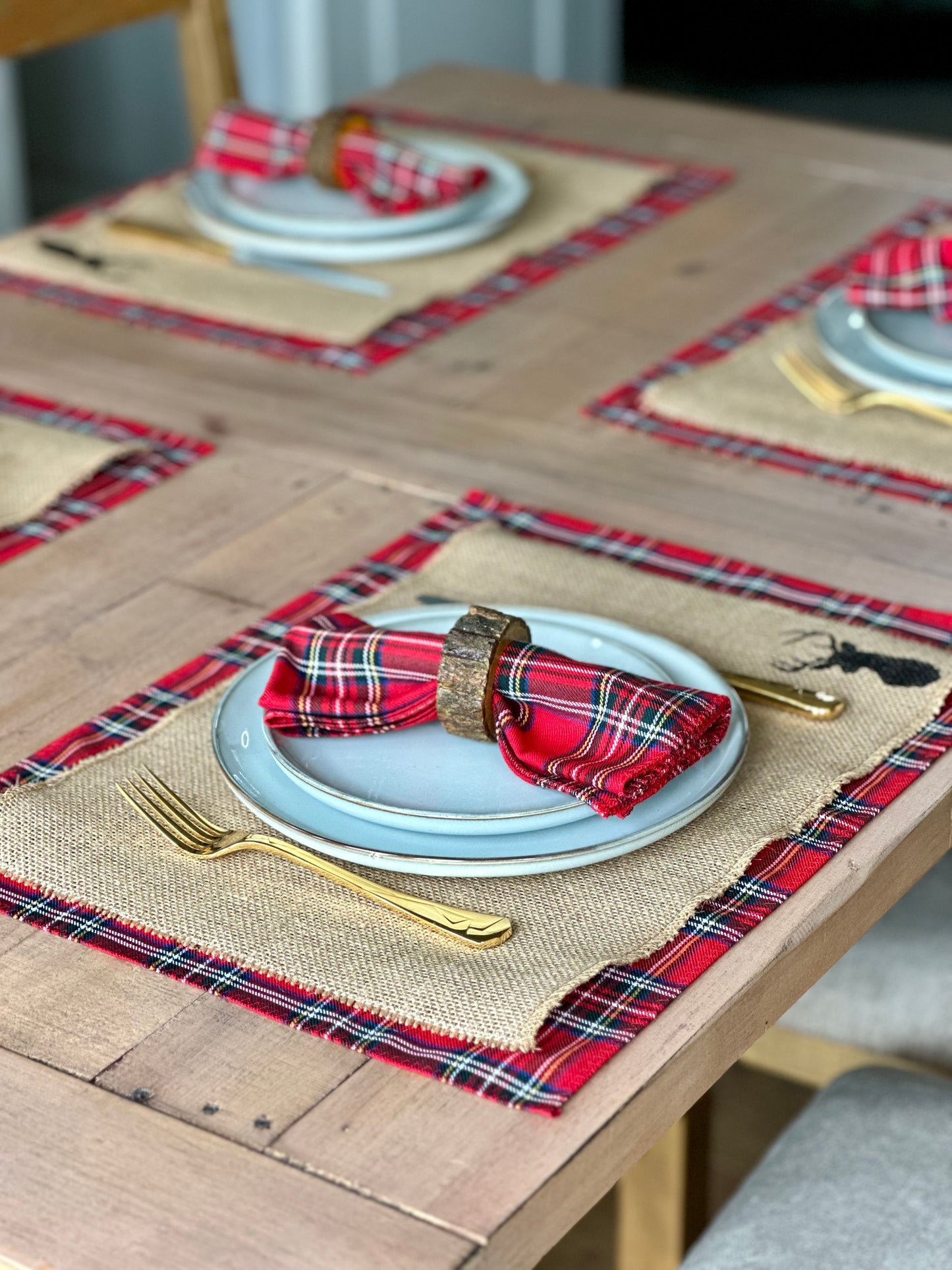 Royal Stewart tartan placemats with stag