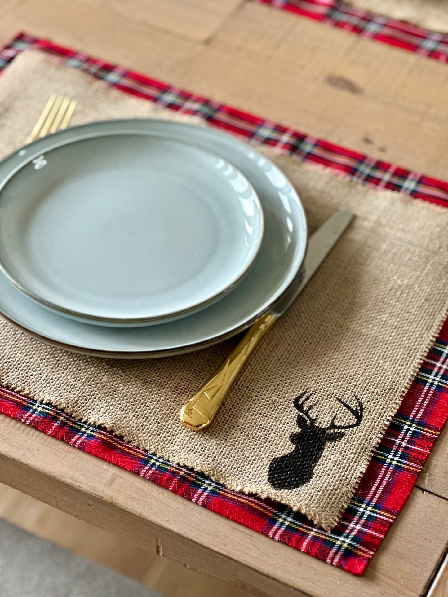 Royal Stewart tartan placemats with stag