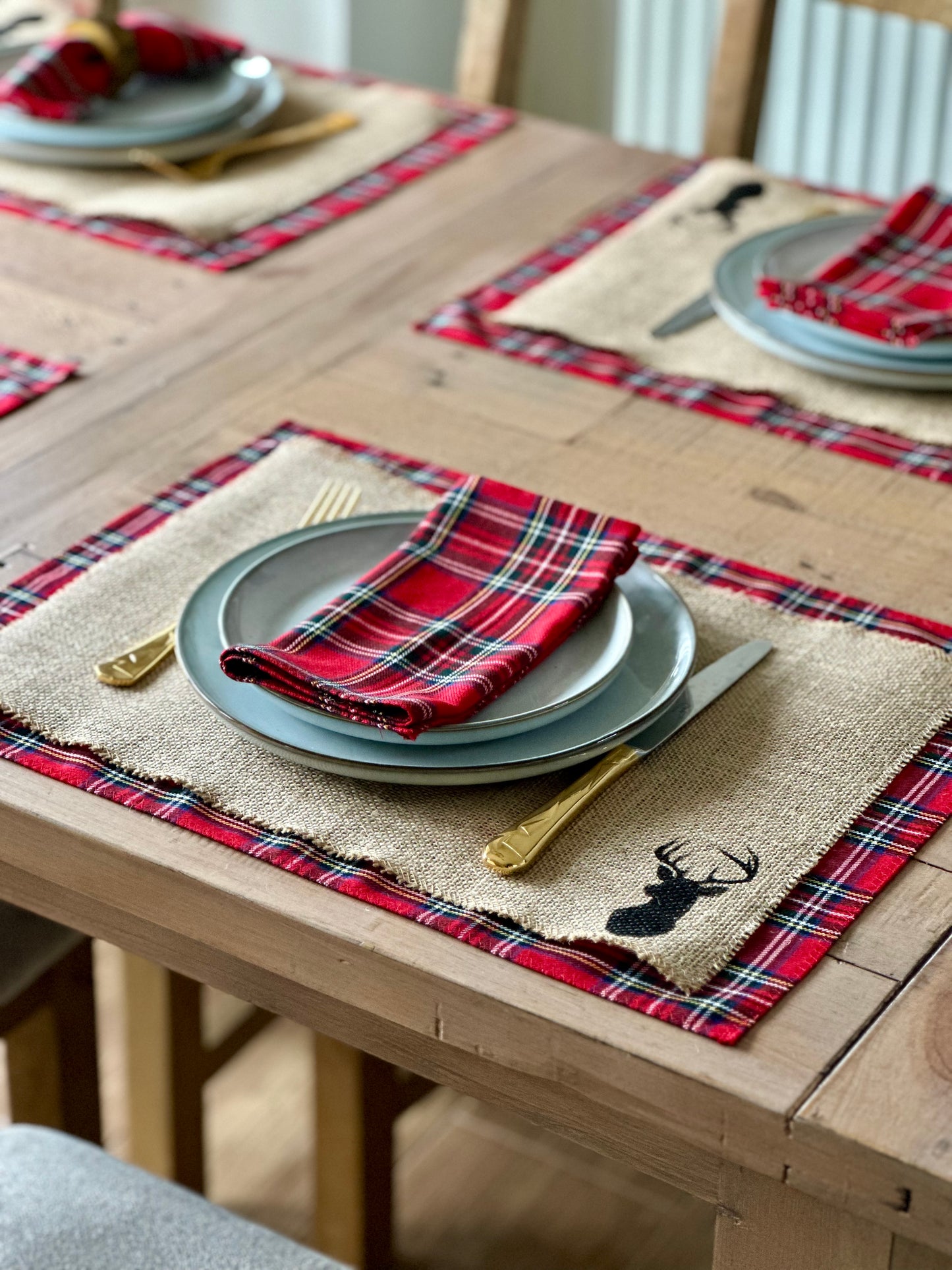 Royal Stewart tartan placemats with stag