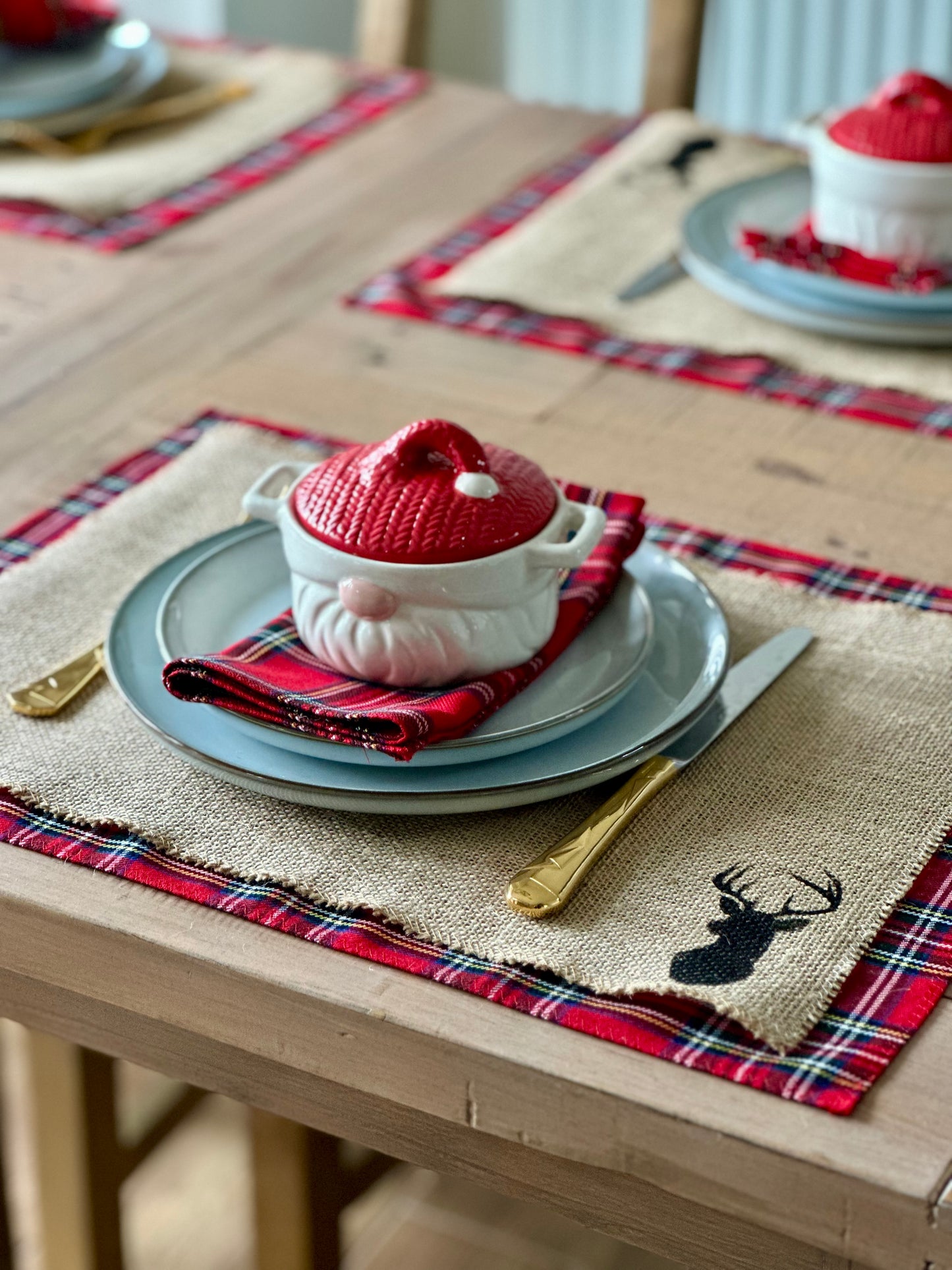 Royal Stewart tartan placemats with stag