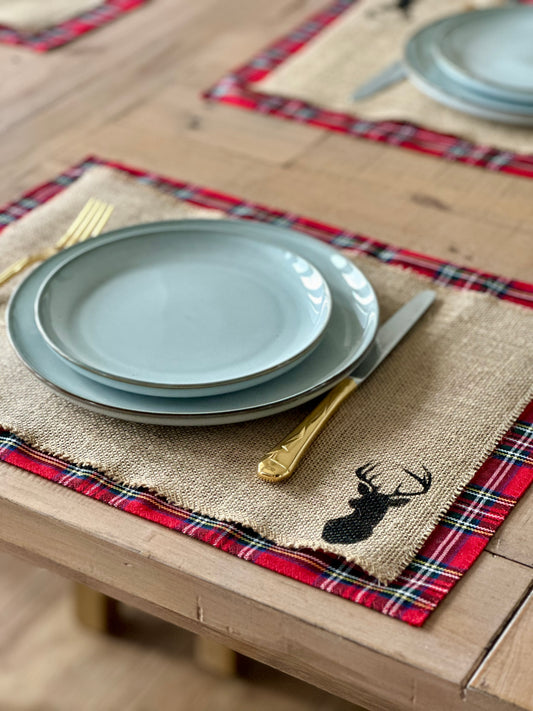 Royal Stewart tartan placemats with stag