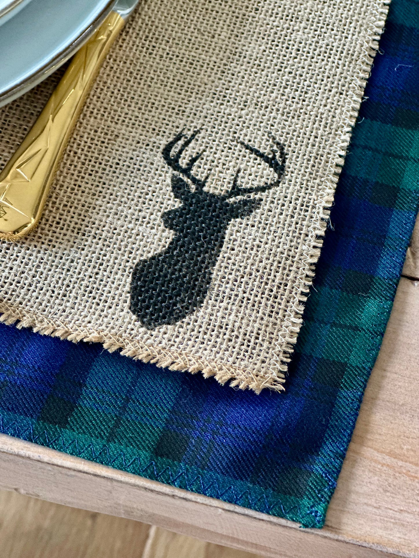 Black Watch tartan placemats with stag