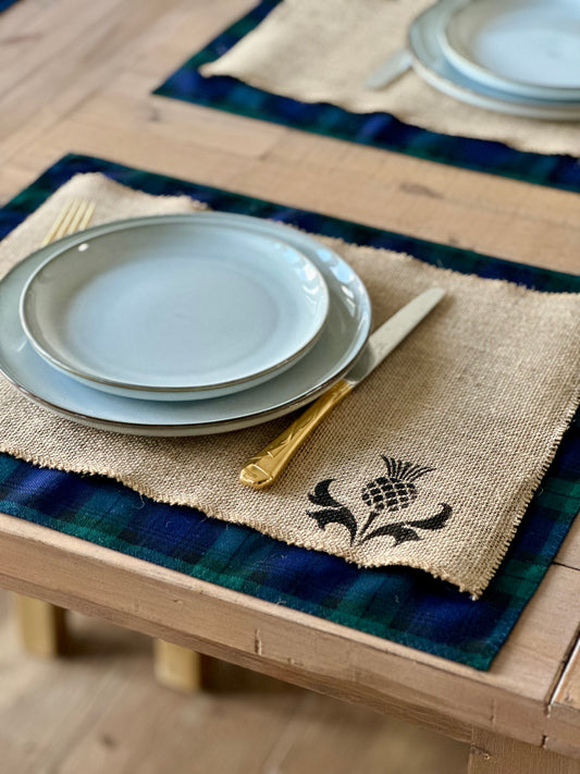 Black Watch tartan placemats with thistle