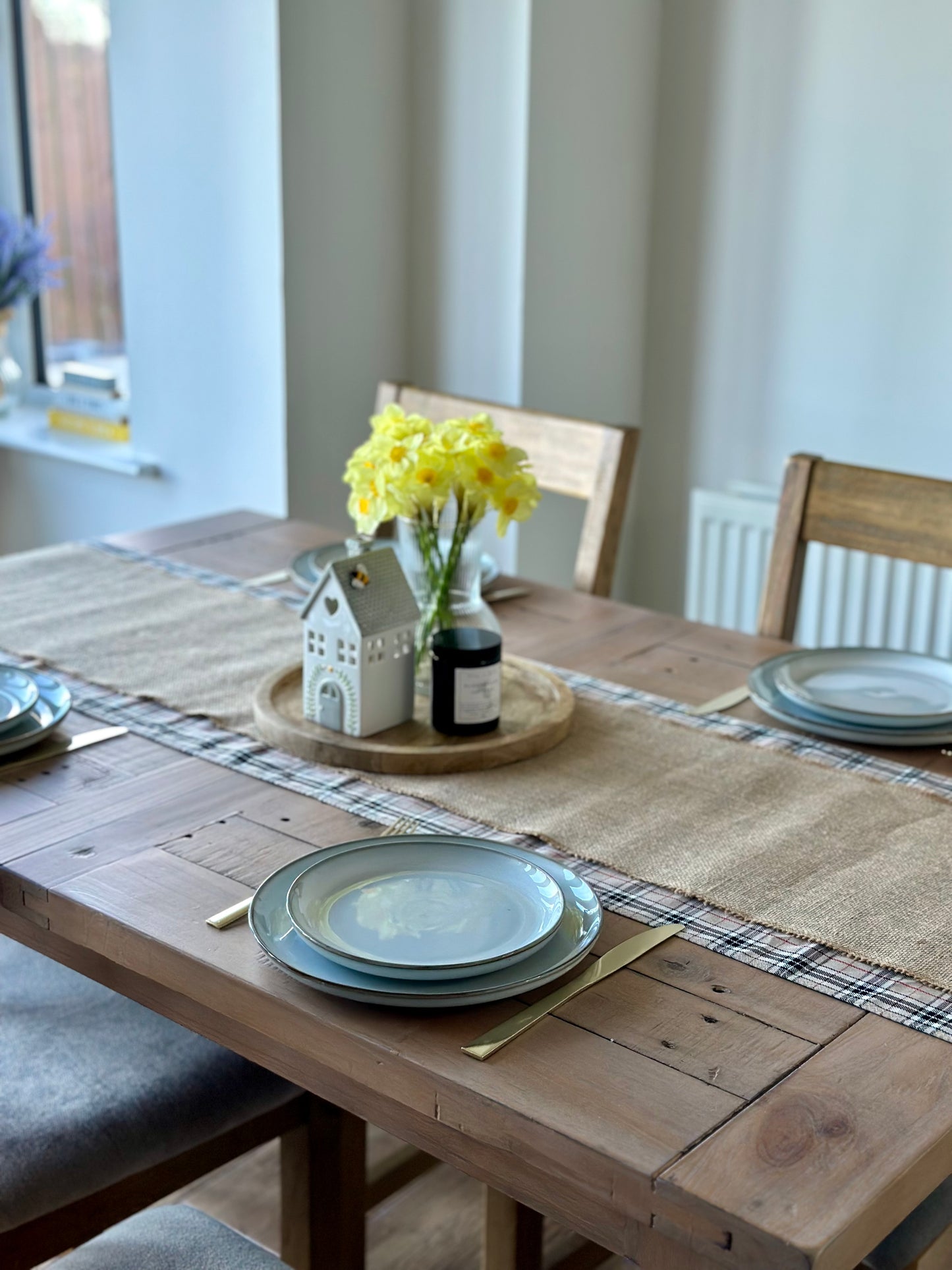 Neutral tartan table runner