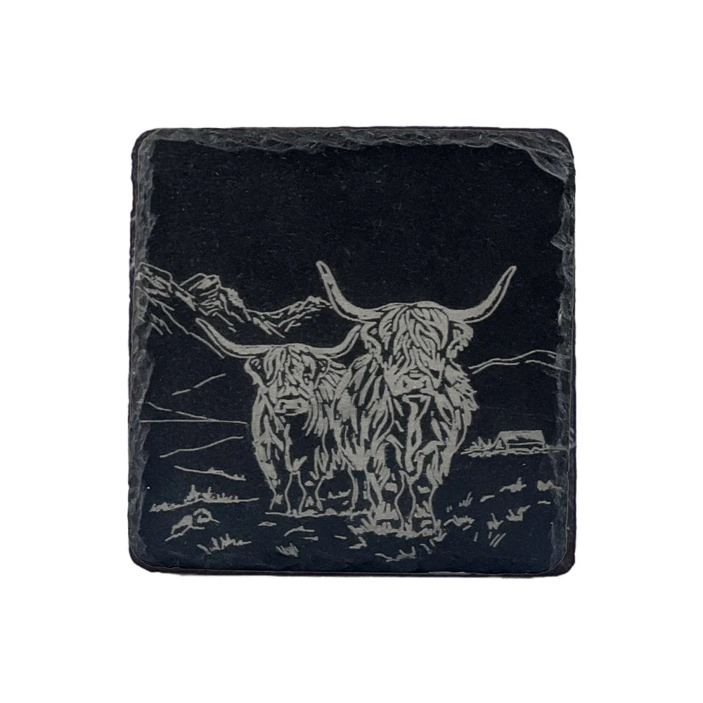 Selbrae House Highland cow slate coaster