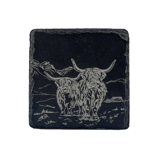 Selbrae House Highland cow slate coaster