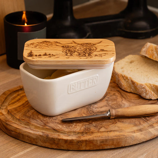 Selbrae House White Butter dish - Scenic Highland Cow