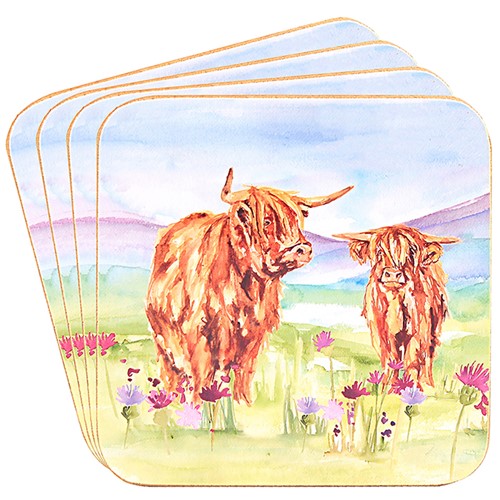 Jennifer Rose Highland Cow Coasters set of 4