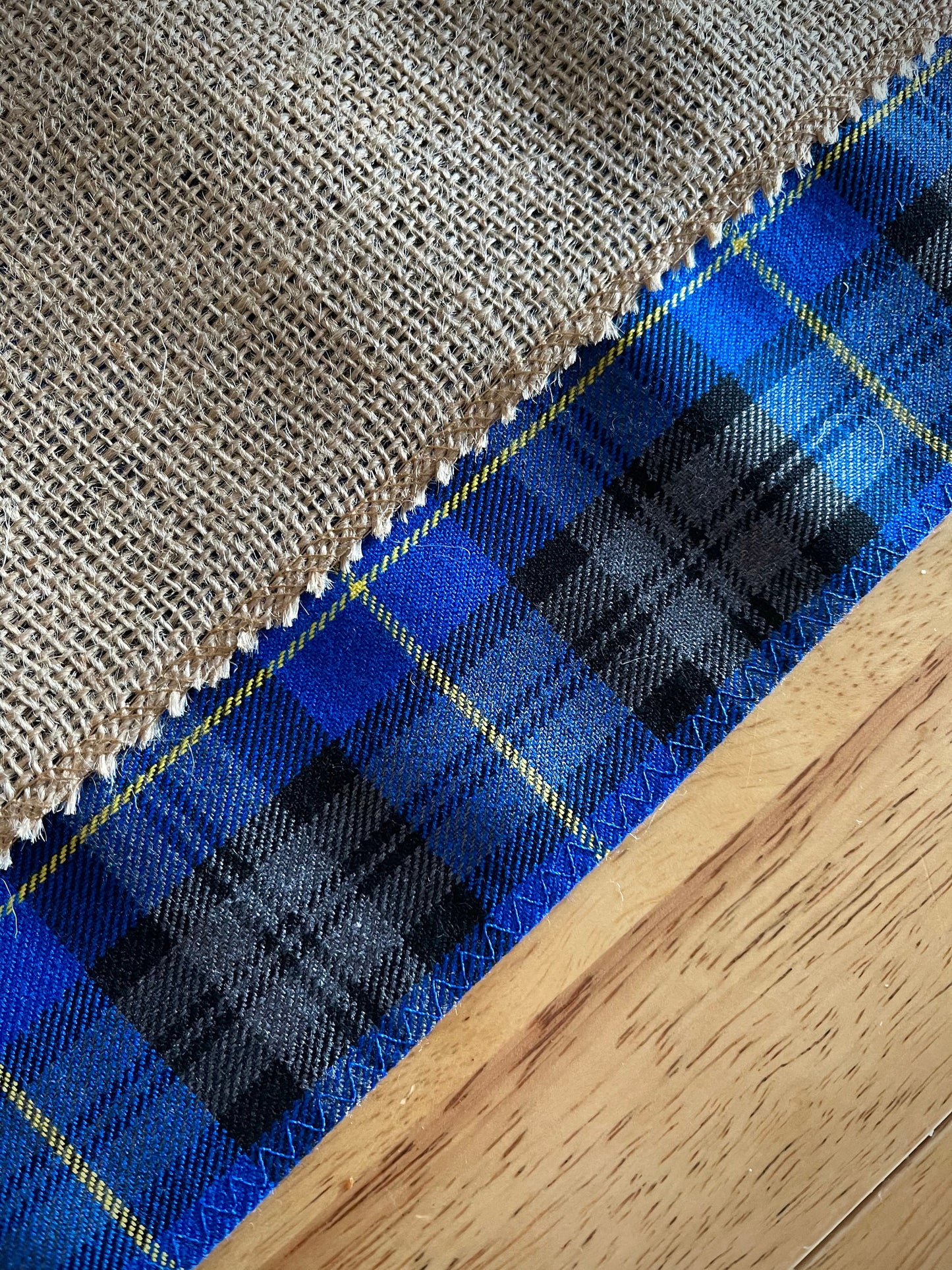 Blue tartan table runner