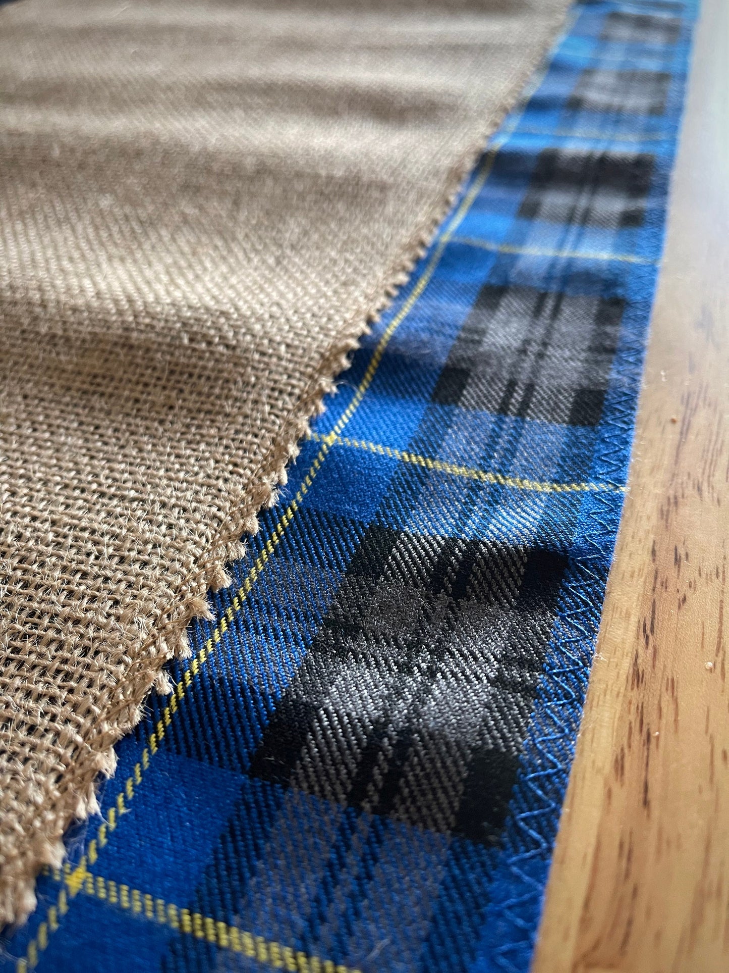 Blue tartan table runner