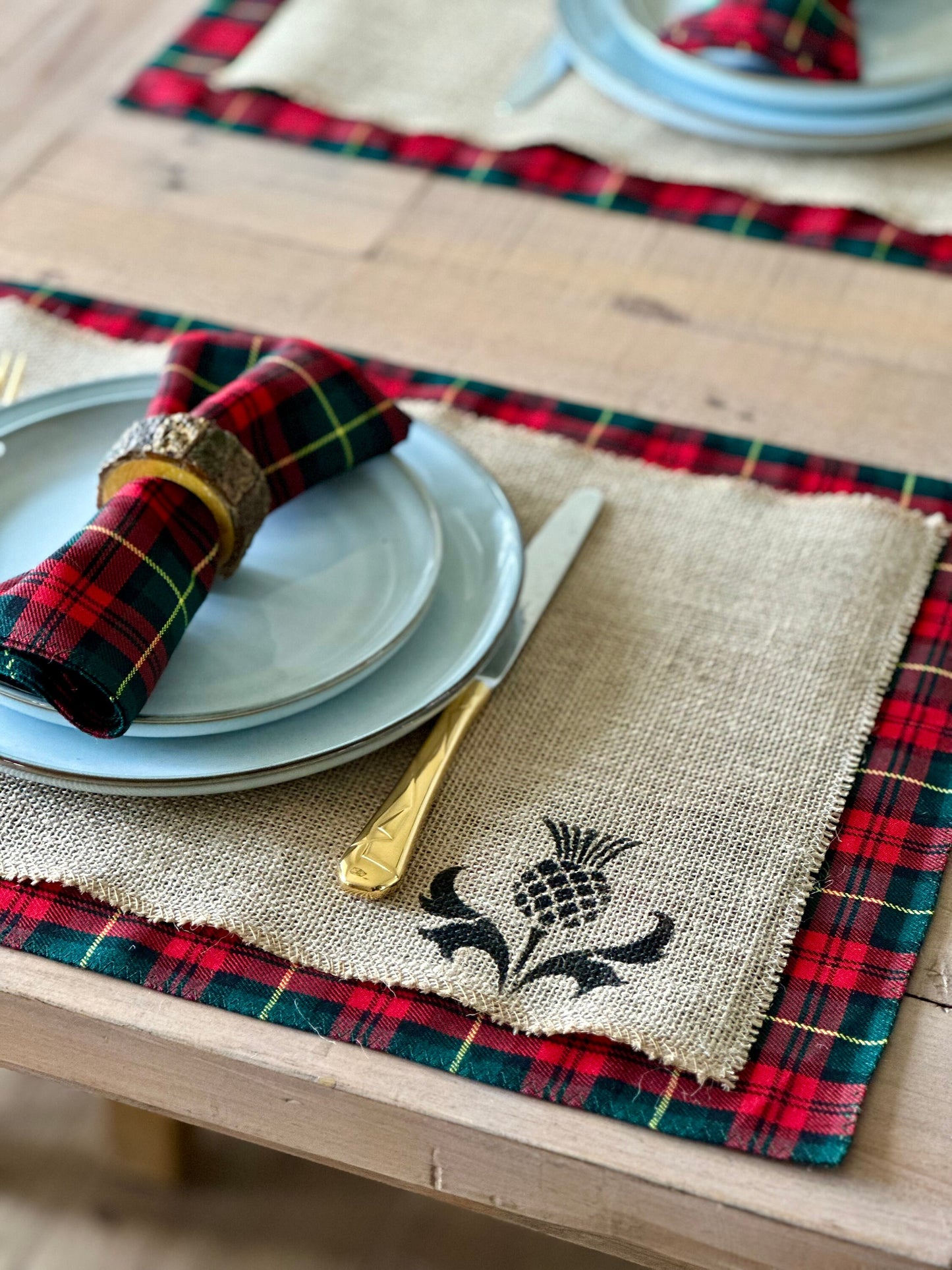 Christmas tartan placemats with thistle