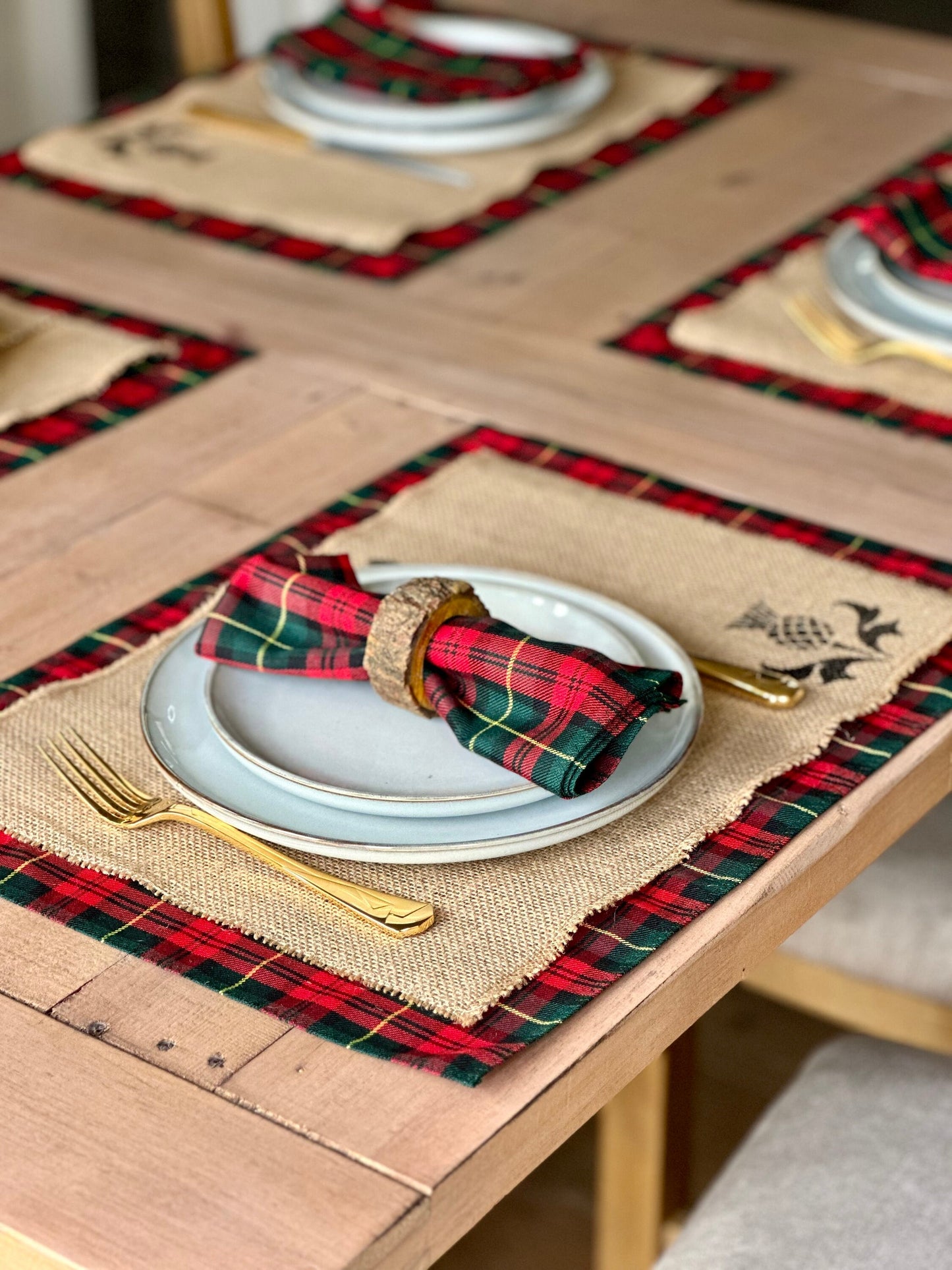 Christmas tartan placemats with thistle