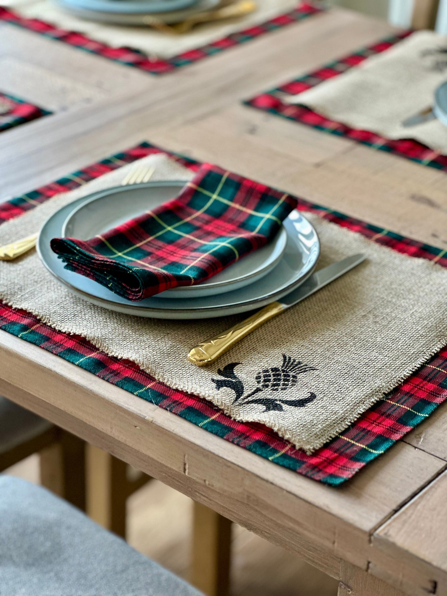 Christmas tartan placemats with thistle