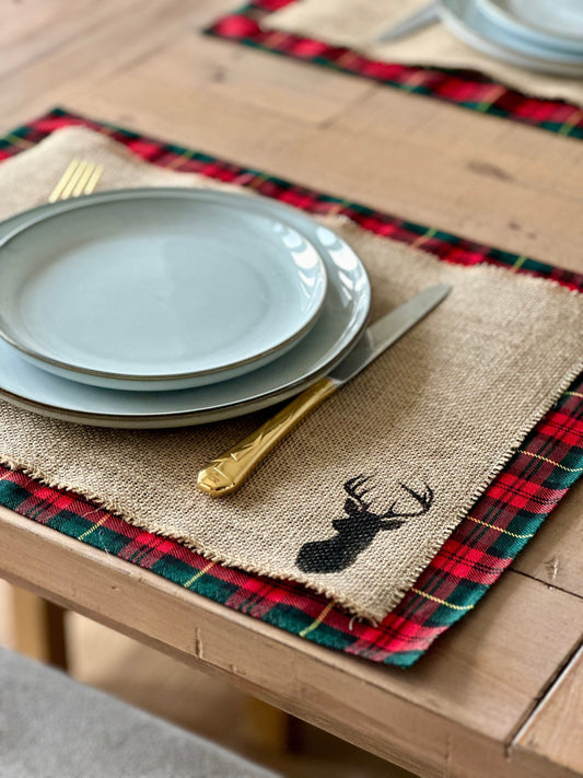 Christmas tartan placemats with stag