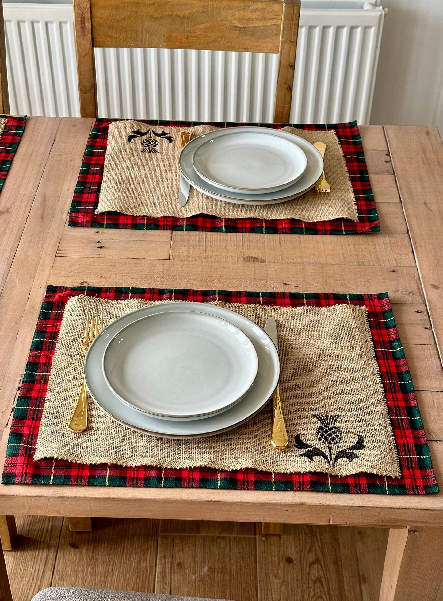 Christmas tartan placemats with thistle