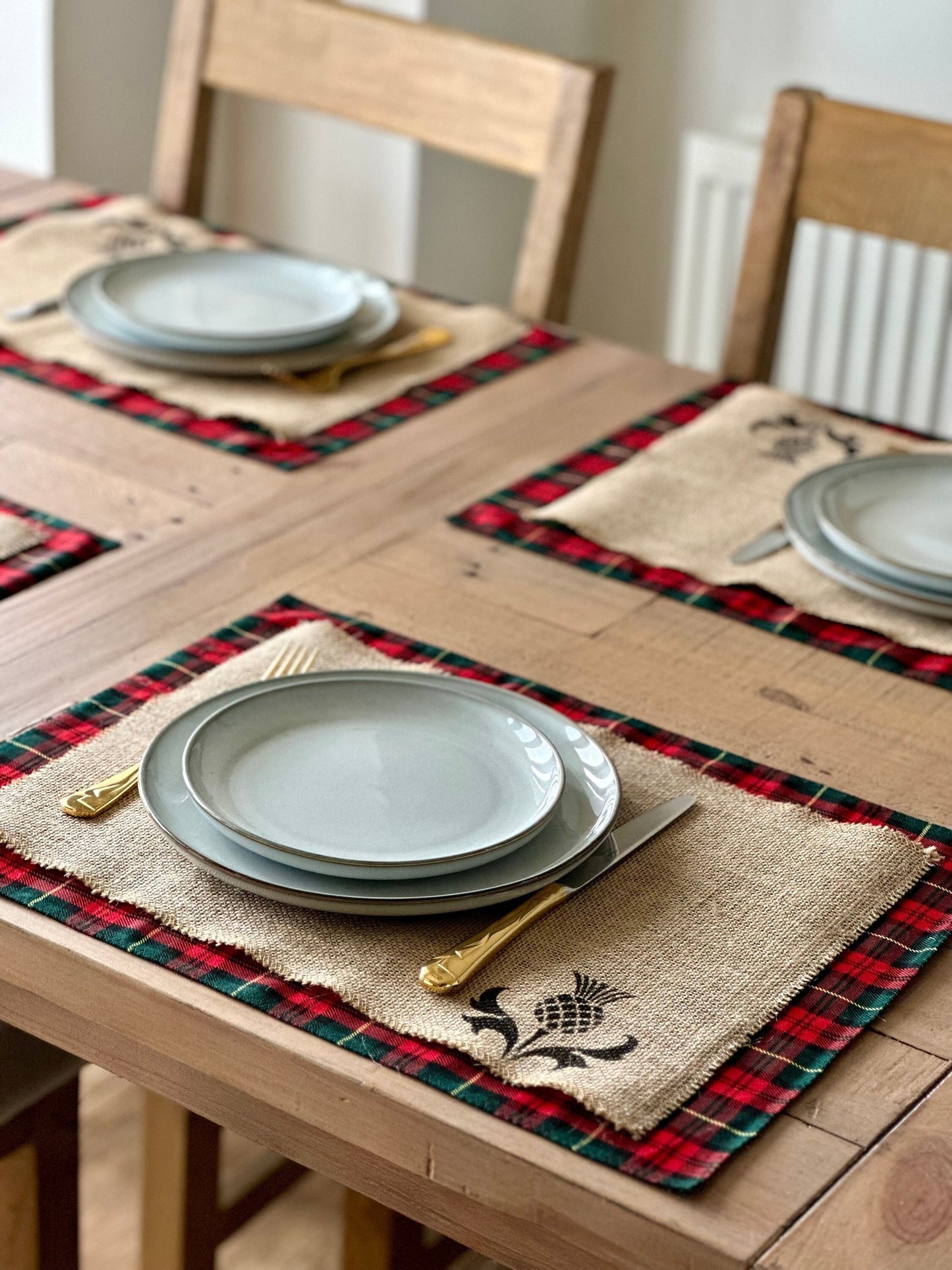 Christmas tartan placemats with thistle